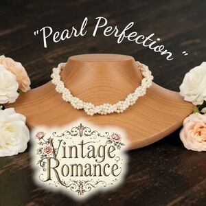 Vintage 1928 Pearl Woven Choker Necklace | Signed | Adjustable 13–17”